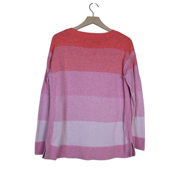 T by Talbots Womens L Striped Pink Orange Pima Cotton Sweater - Picture 2 of 9